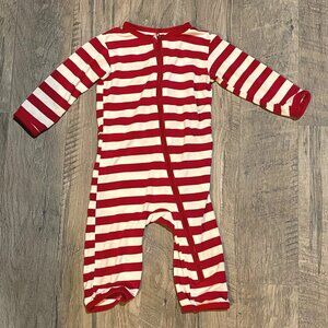 size 0-3 Kickee Pants baby coverall red white striped one piece open bottom zipp